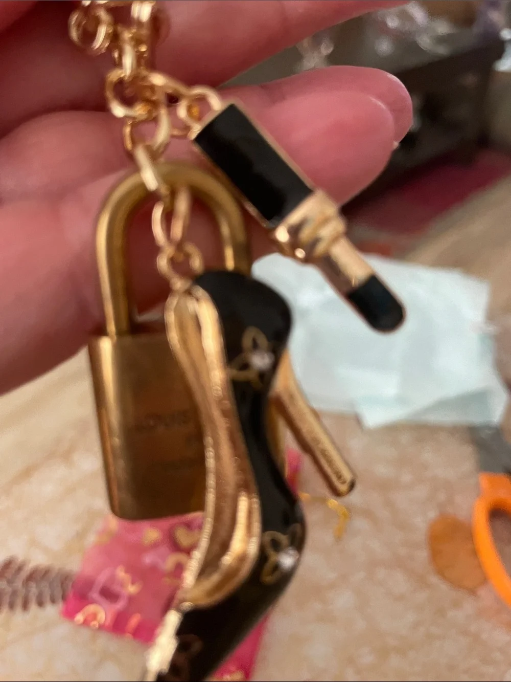 Louis Vuitton Gold Padlock Keychain Charm